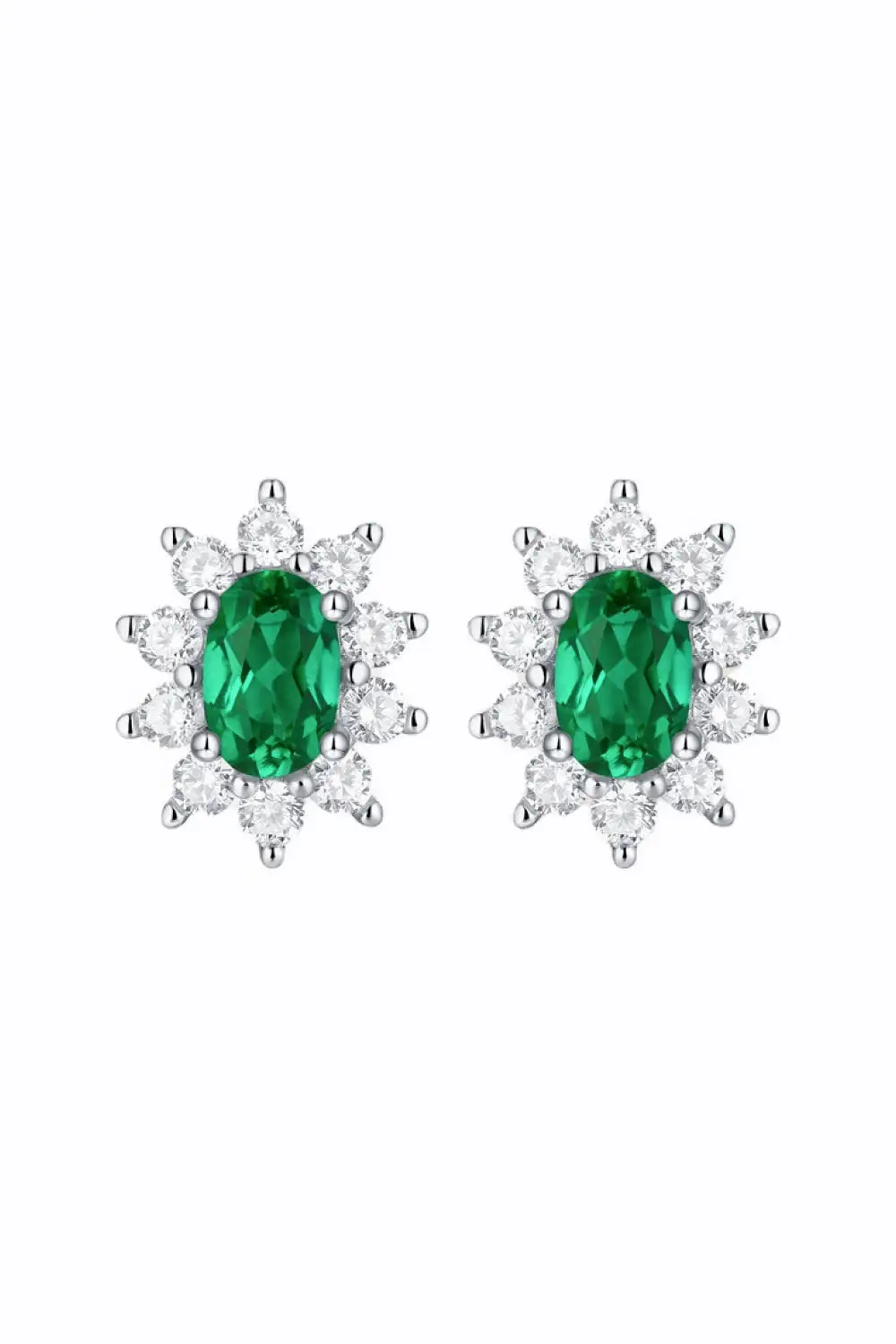 1 Ct Emerald and CZ Stud Earrings