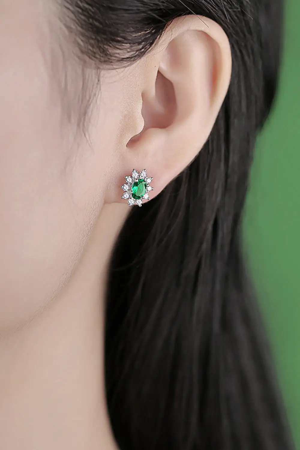 1 Ct Emerald and CZ Stud Earrings