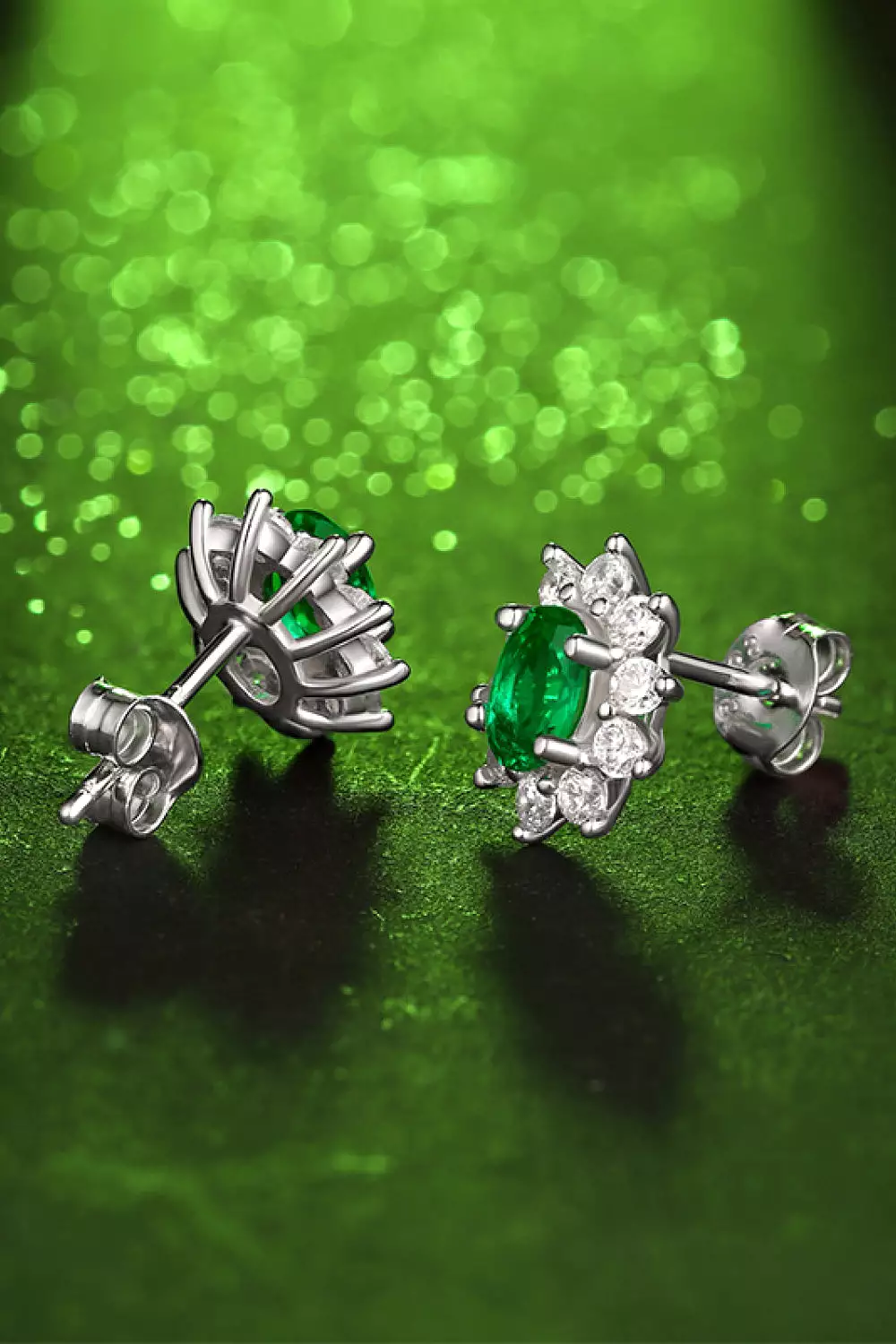 1 Ct Emerald and CZ Stud Earrings