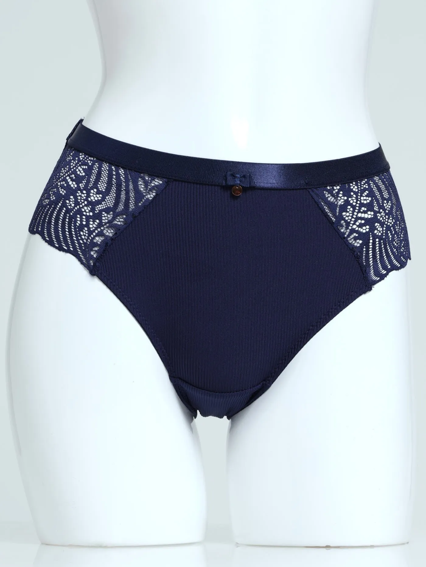 2 Pack Lace/Ribbed Microfibre Brief Panty - Naval Academy/Mocha