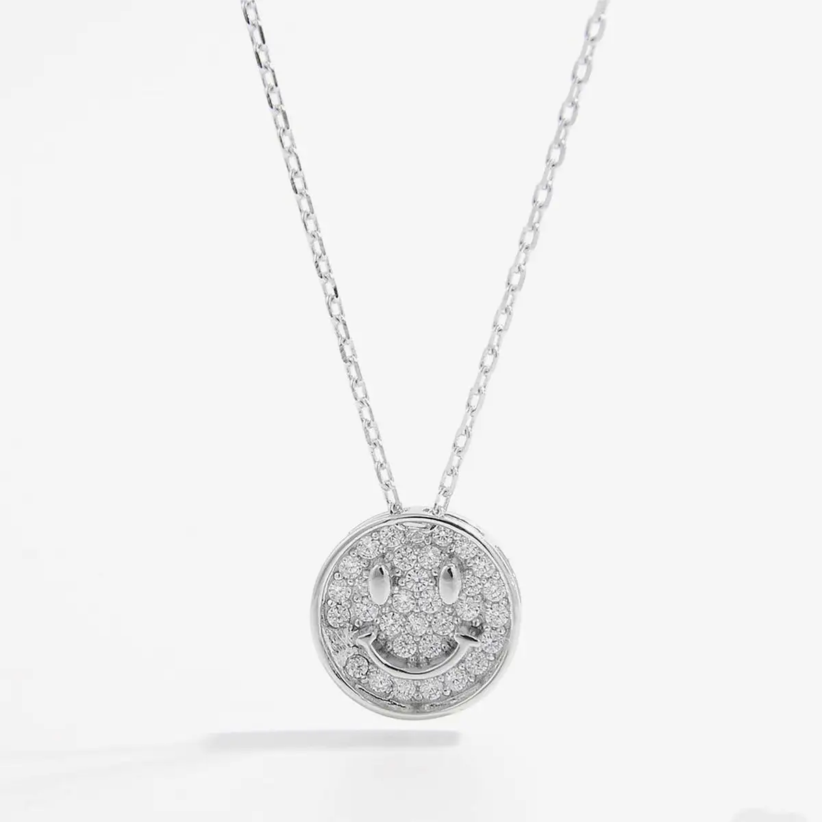 925 Sterling Silver Zircon Smiley Face Necklace