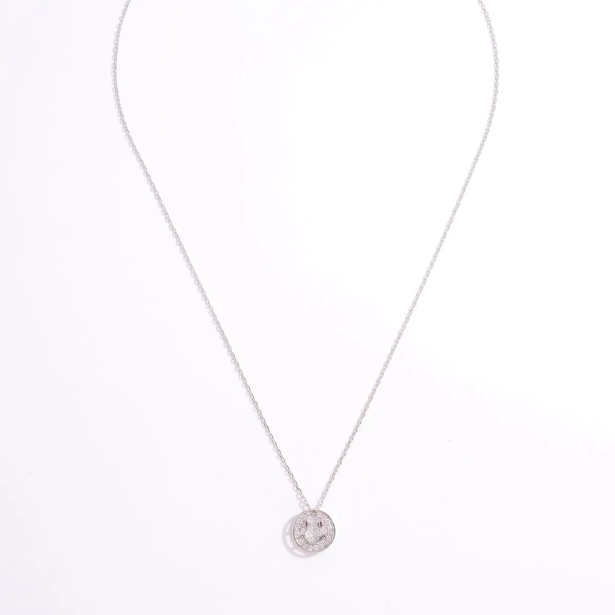 925 Sterling Silver Zircon Smiley Face Necklace