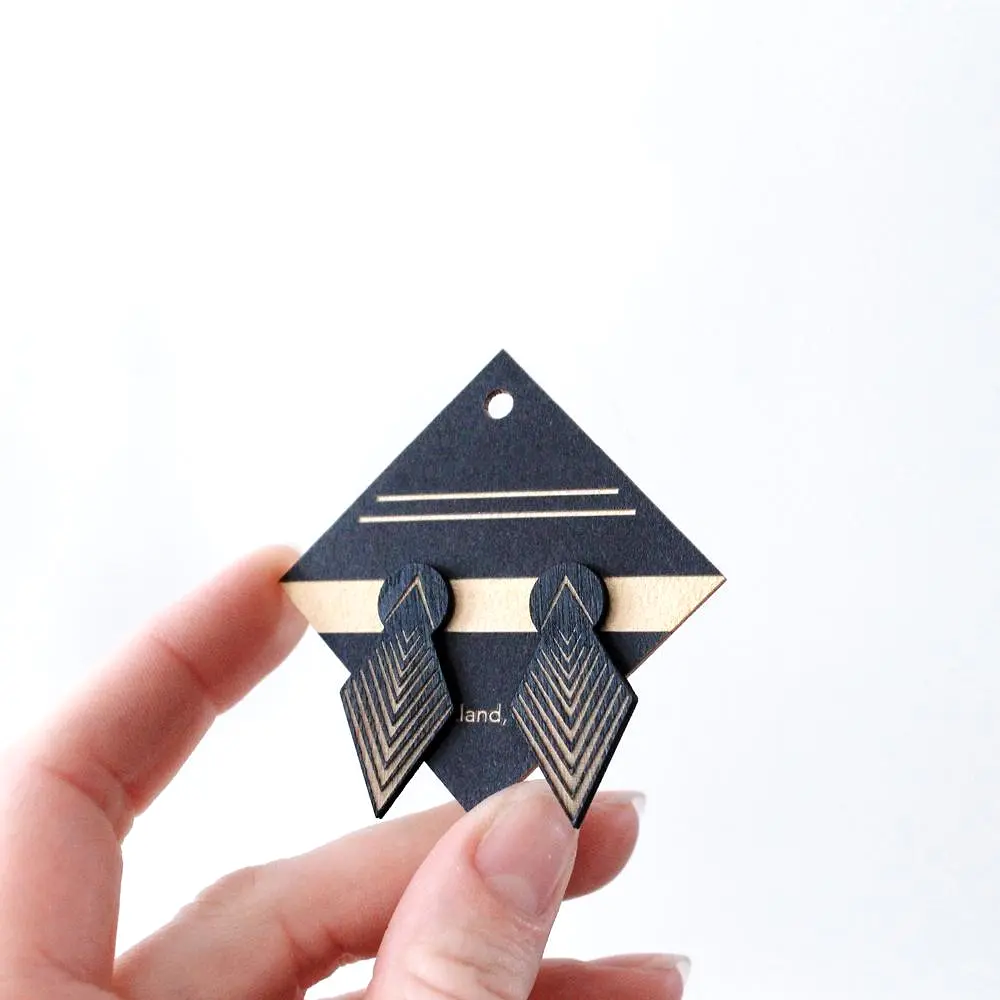 Architectural Laser Cut Birch Stud Earrings: Drop Arrow