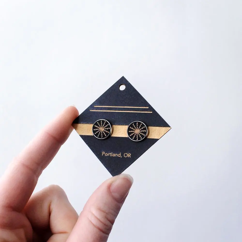 Architectural Laser Cut Birch Stud Earrings: Radiant