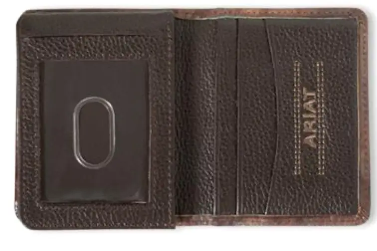 Ariat Western Men Wallet Bifold Leather Turquoise Outline Brown