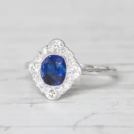 Art Deco 0.83 Carat Sapphire and Old Cut Diamond Cluster Ring