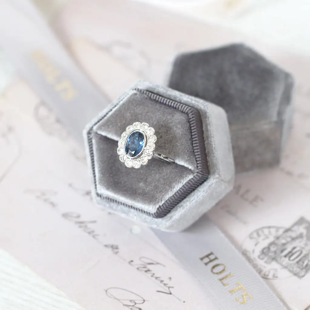 Art Deco 1.35 Carat Verneuil Sapphire and Old Cut Diamond Cluster