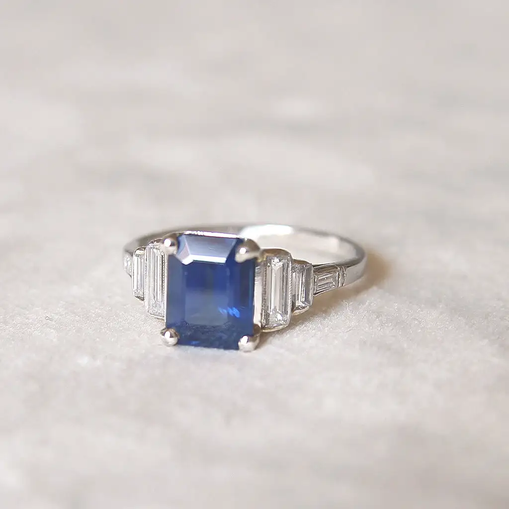 Art Deco 2.21 Carat Sapphire and Diamond Ring