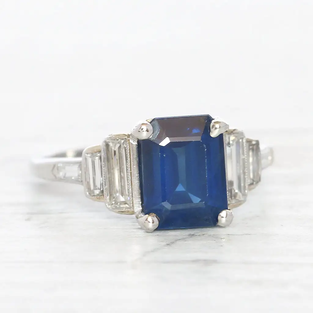 Art Deco 2.21 Carat Sapphire and Diamond Ring