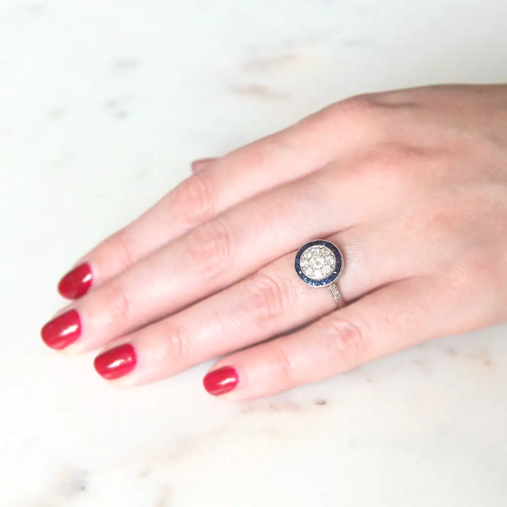 Art Deco Style 0.69 Carat Diamond and Sapphire Target Ring