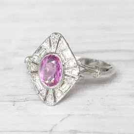 Art Deco Style 0.80 Carat Pink Sapphire and Diamond Cluster