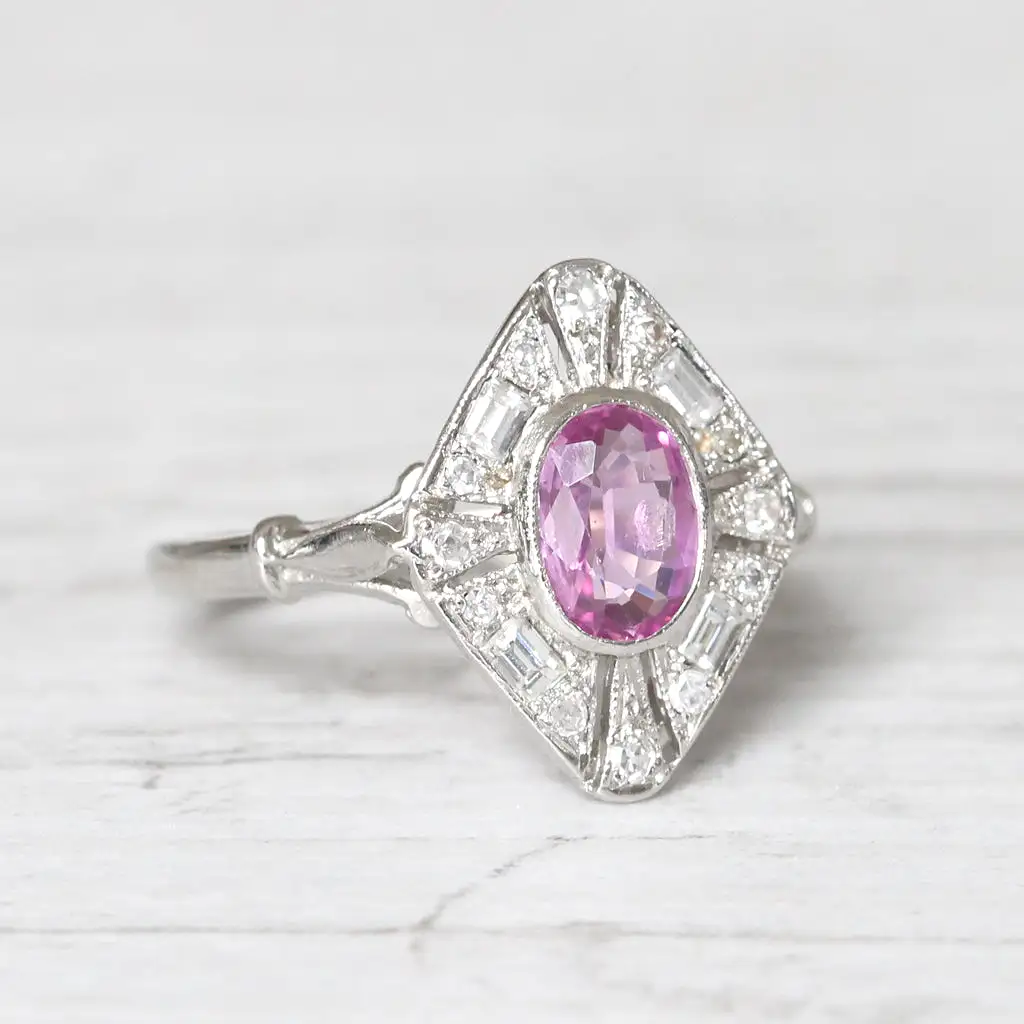 Art Deco Style 0.80 Carat Pink Sapphire and Diamond Cluster