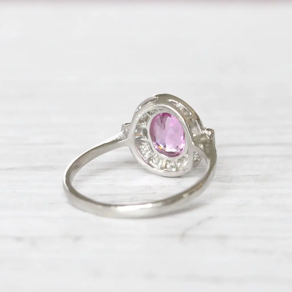 Art Deco Style 0.95 Carat Pink Sapphire and Diamond Cluster Ring