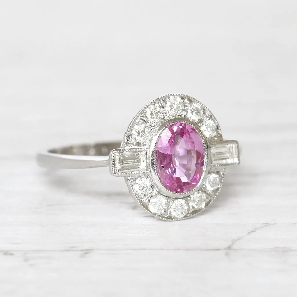 Art Deco Style 0.95 Carat Pink Sapphire and Diamond Cluster Ring