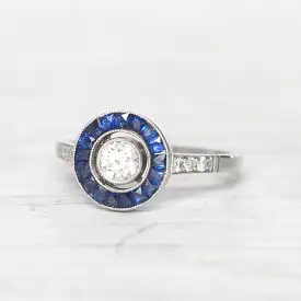 Art Deco Style Diamond and Sapphire Target Cluster