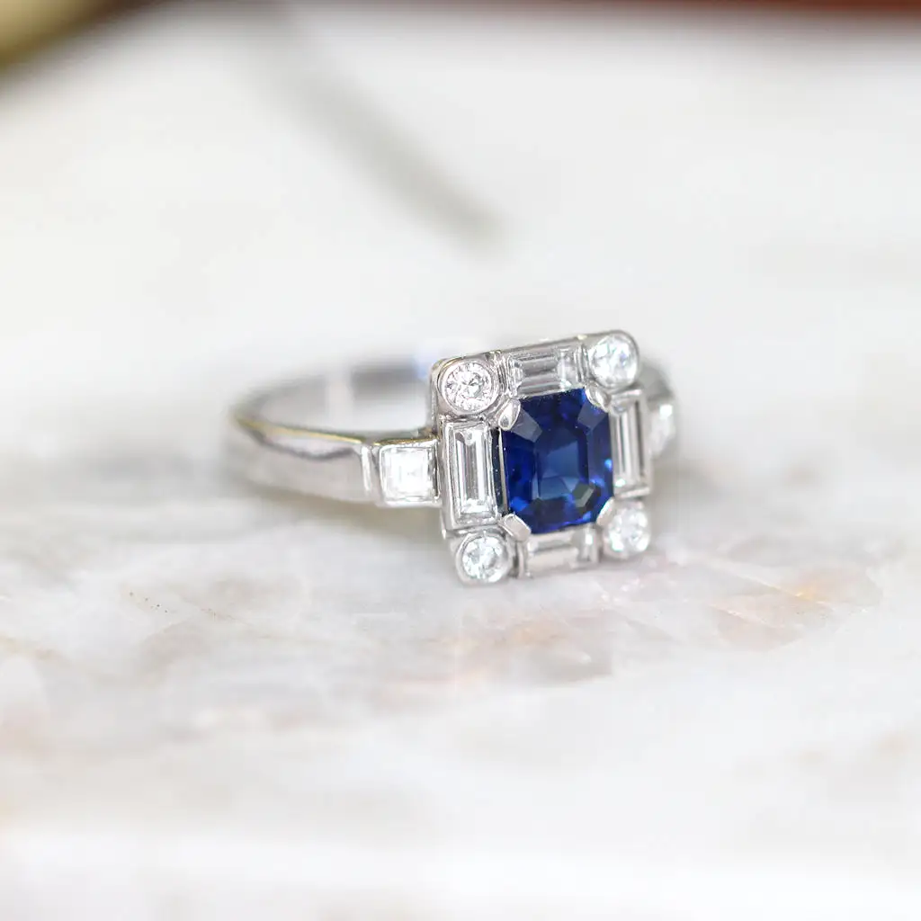 Art Deco Style Sapphire and Diamond Square Cluster