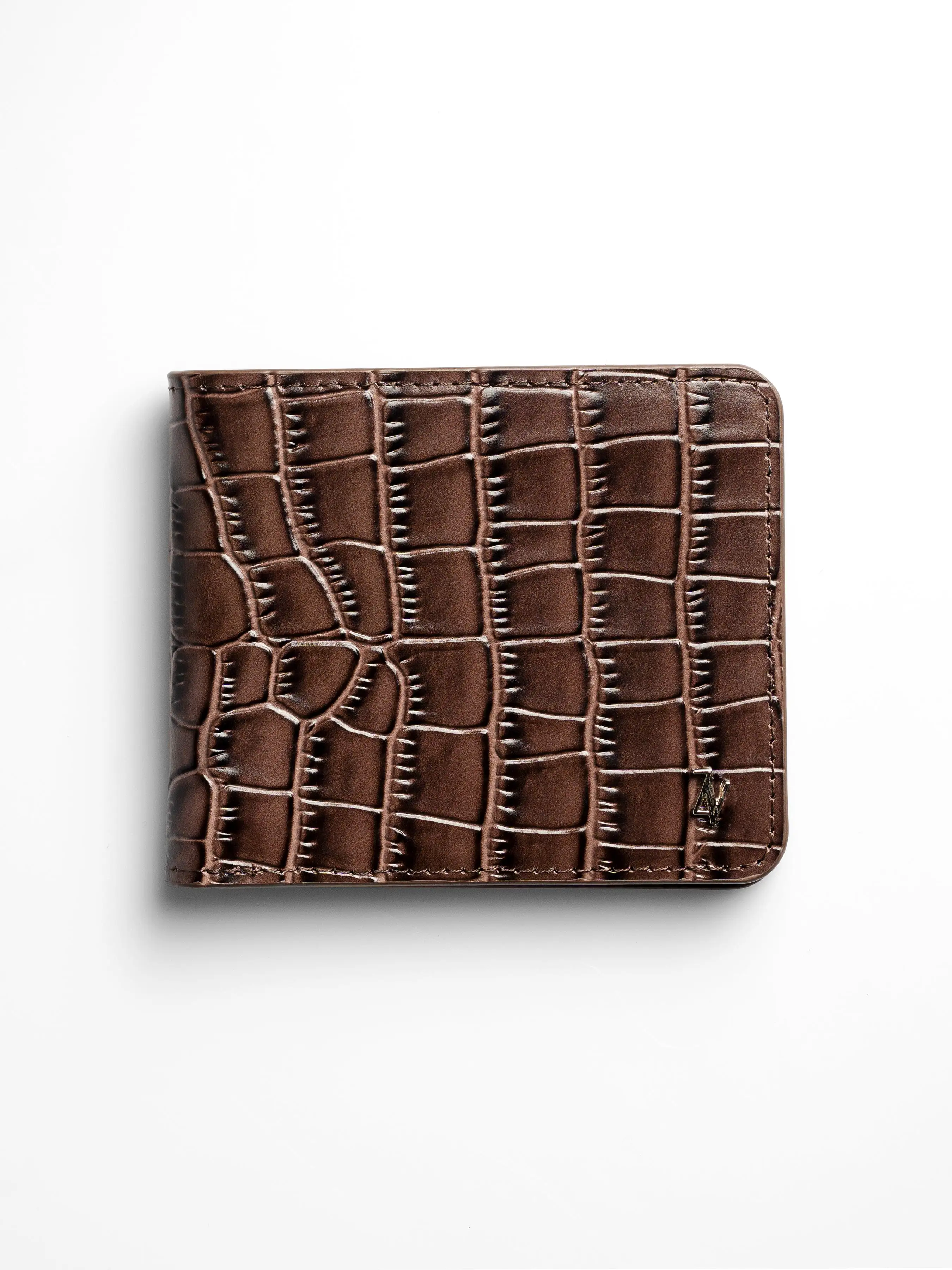 Artemis Croco Wallet - Coffee and Dark Turquoise Leather