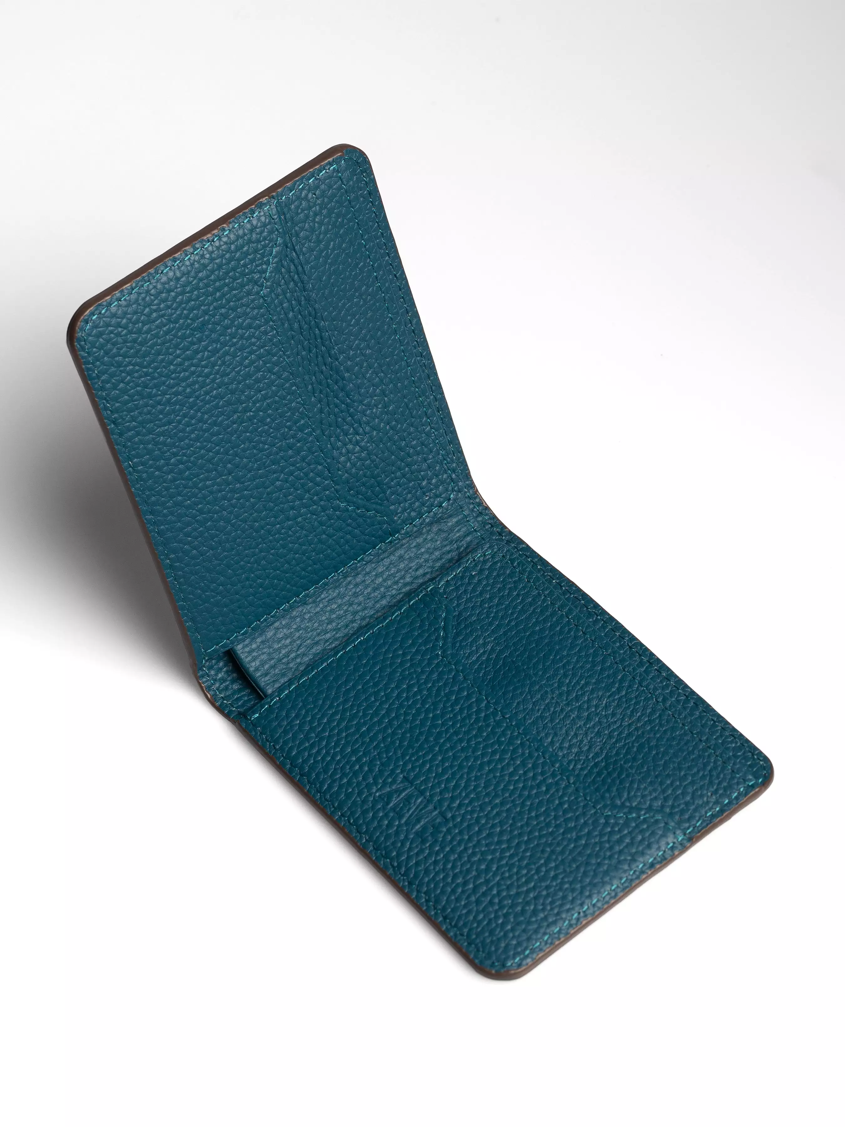 Artemis Croco Wallet - Coffee and Dark Turquoise Leather