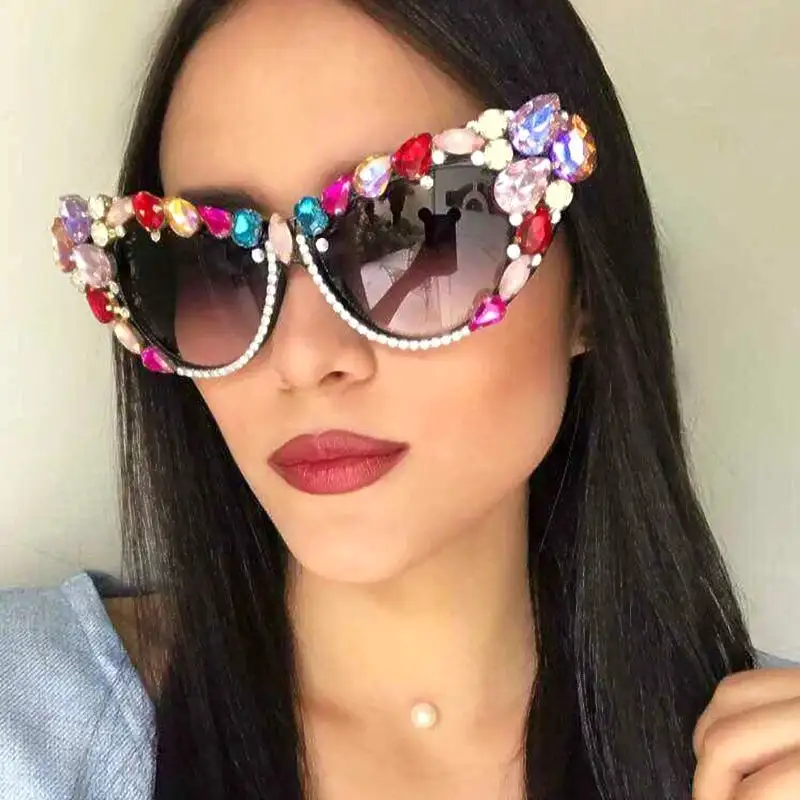 Ashore Shop Cat eys Sunglasses Women Oversized Sun Glasses Luxury Crystal Retro Shades