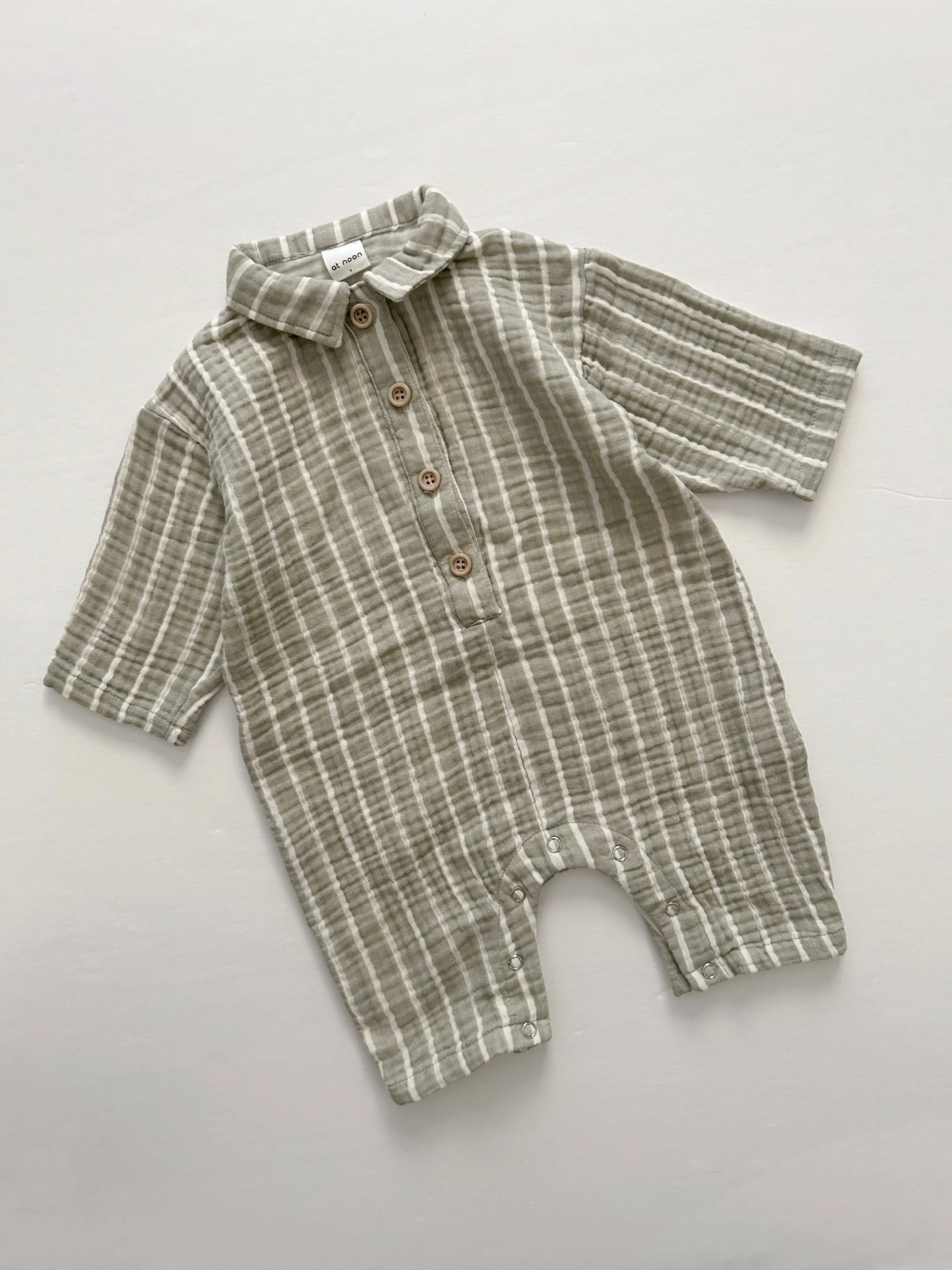 [At Noon Original Design] Baby Gauze Cotton Stripe Shirt Jumpsuit (3m-3y) - 2 Colors