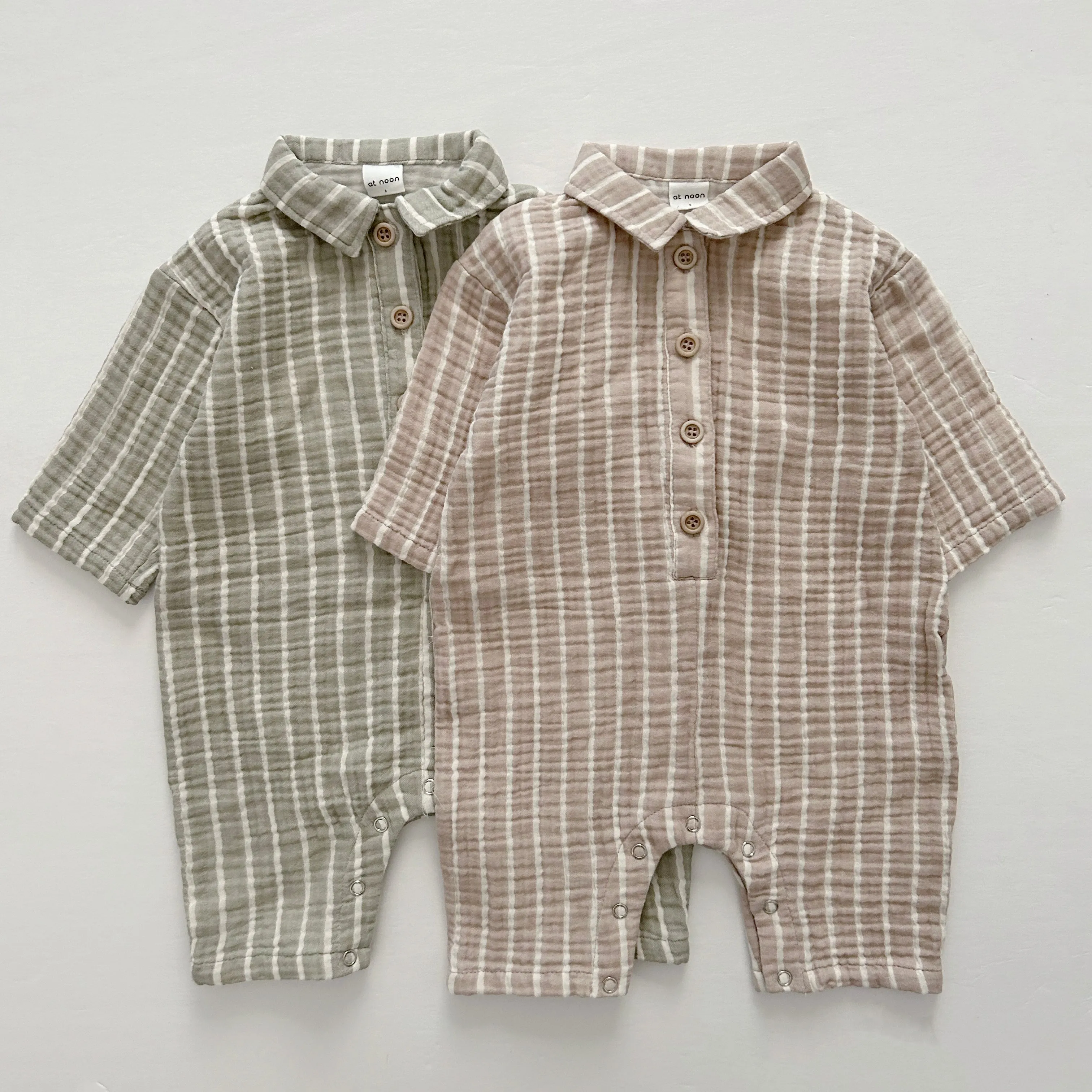 [At Noon Original Design] Baby Gauze Cotton Stripe Shirt Jumpsuit (3m-3y) - 2 Colors