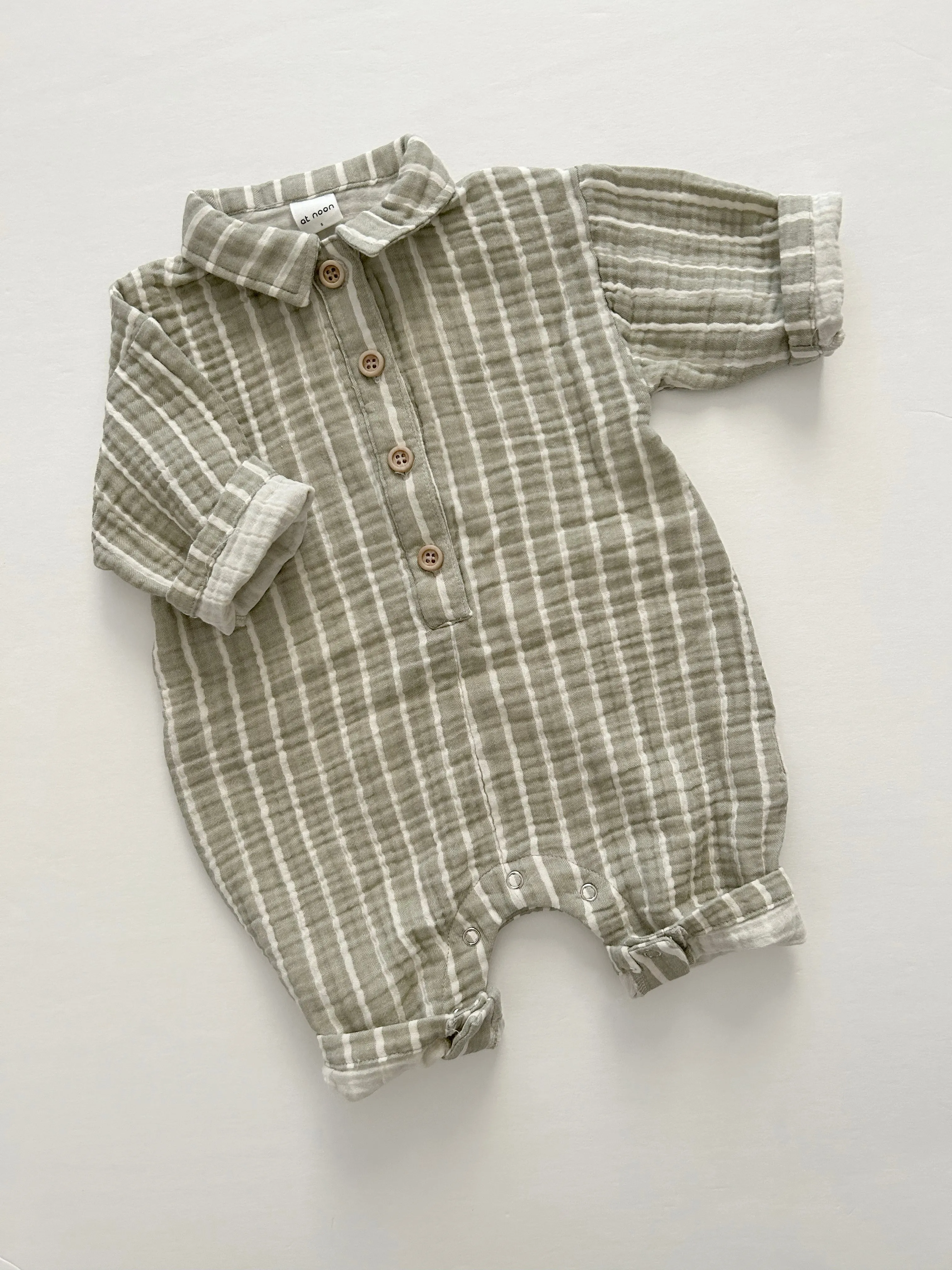 [At Noon Original Design] Baby Gauze Cotton Stripe Shirt Jumpsuit (3m-3y) - 2 Colors