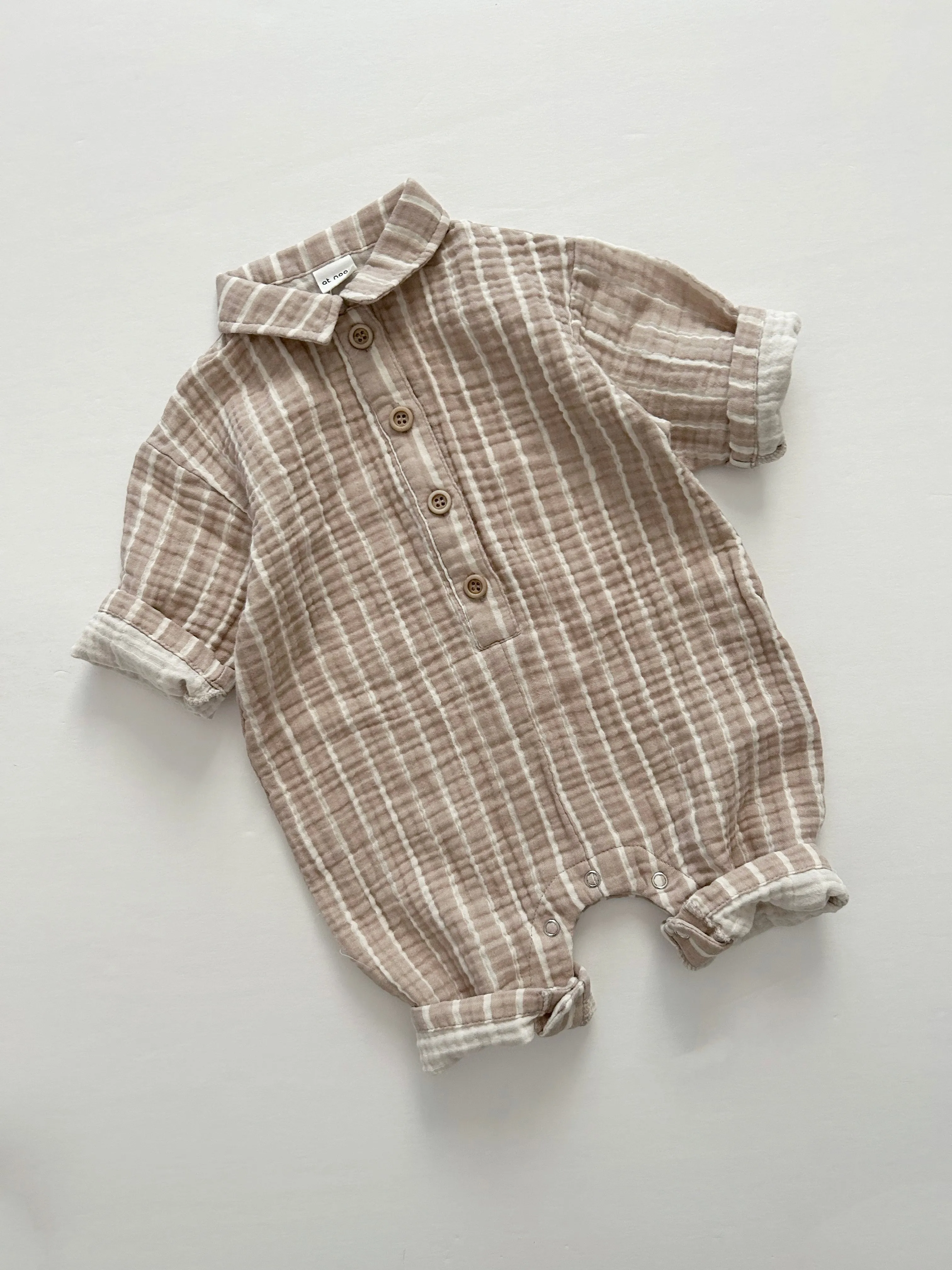 [At Noon Original Design] Baby Gauze Cotton Stripe Shirt Jumpsuit (3m-3y) - 2 Colors