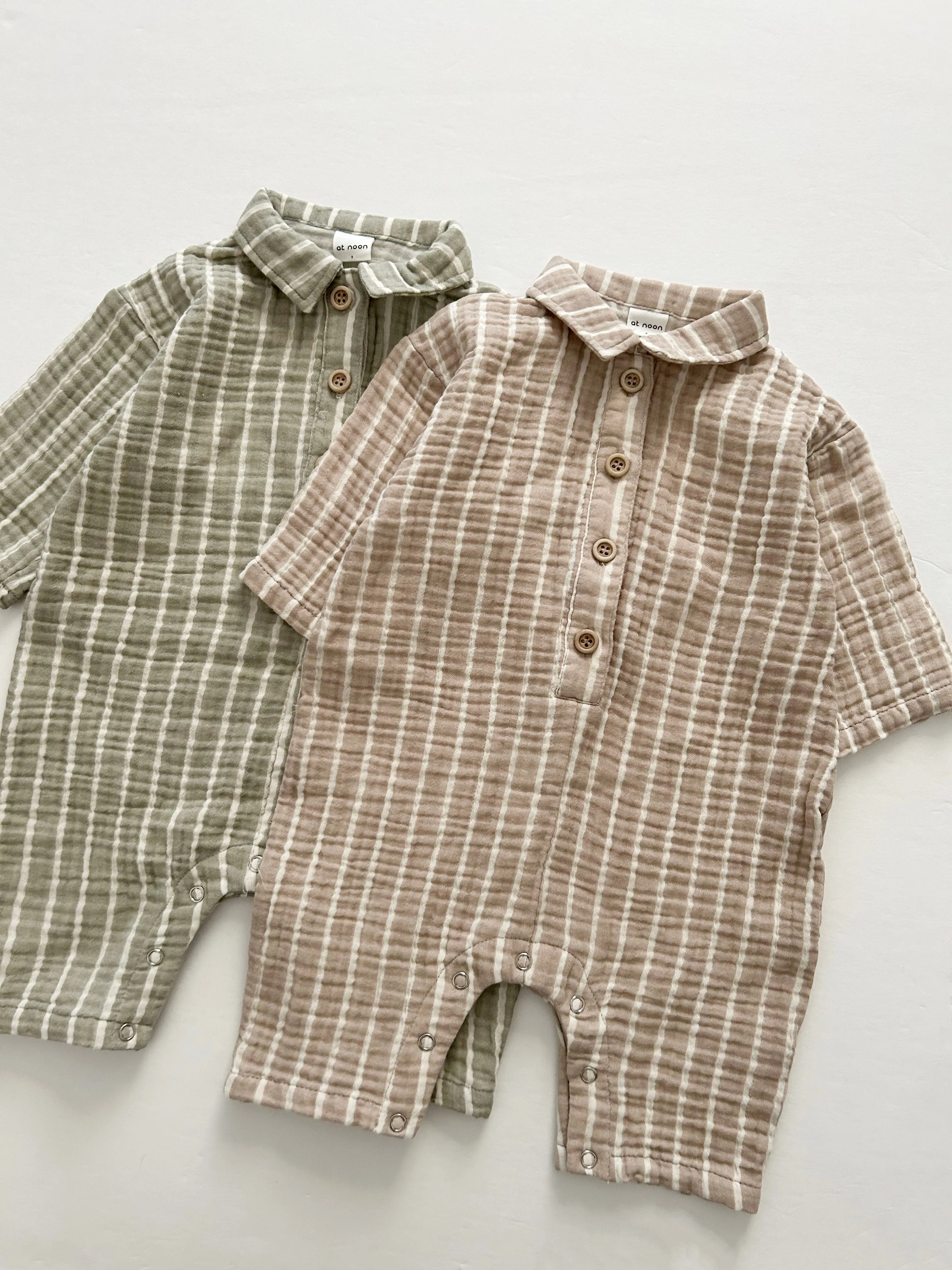 [At Noon Original Design] Baby Gauze Cotton Stripe Shirt Jumpsuit (3m-3y) - 2 Colors