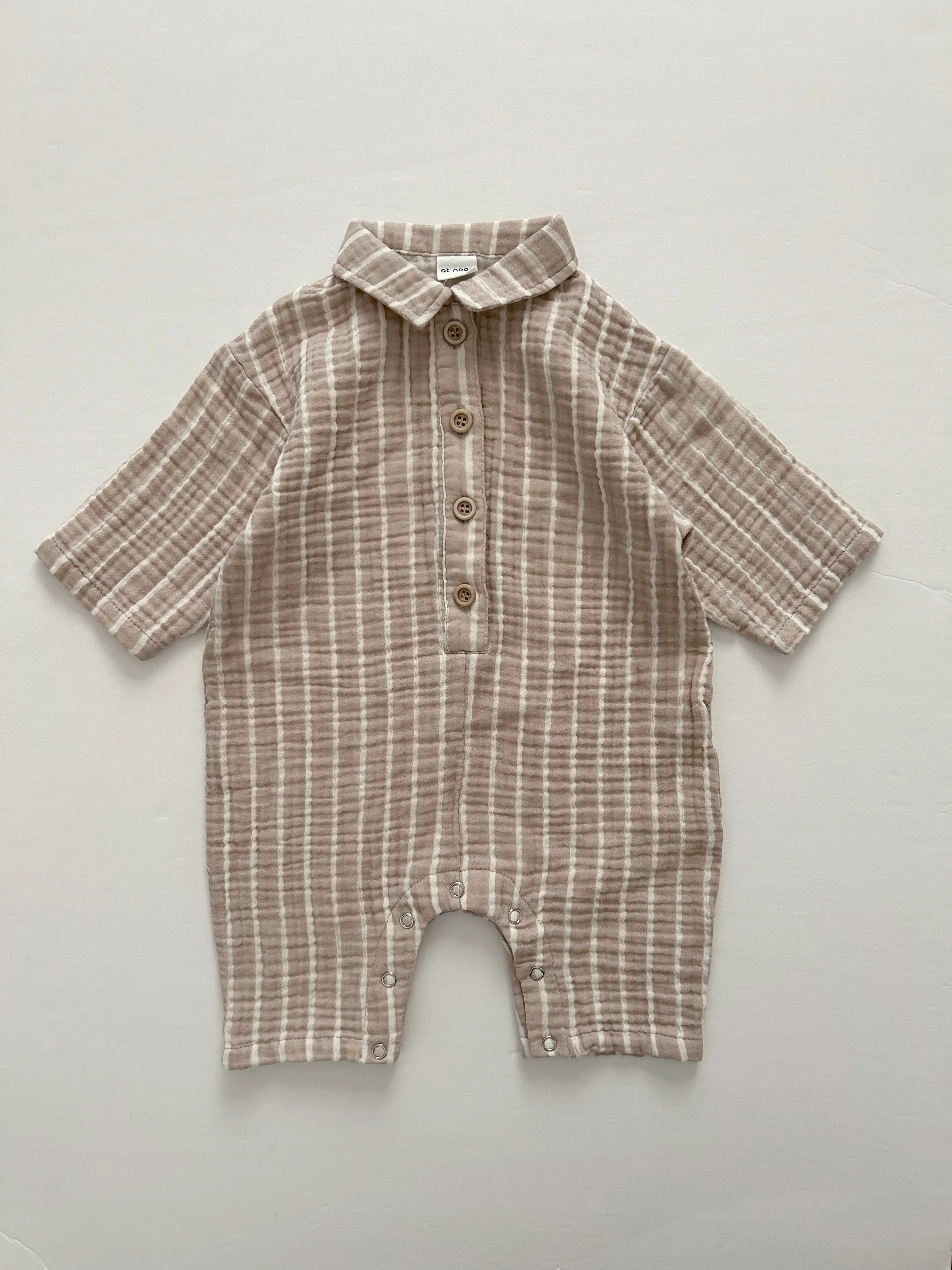 [At Noon Original Design] Baby Gauze Cotton Stripe Shirt Jumpsuit (3m-3y) - 2 Colors