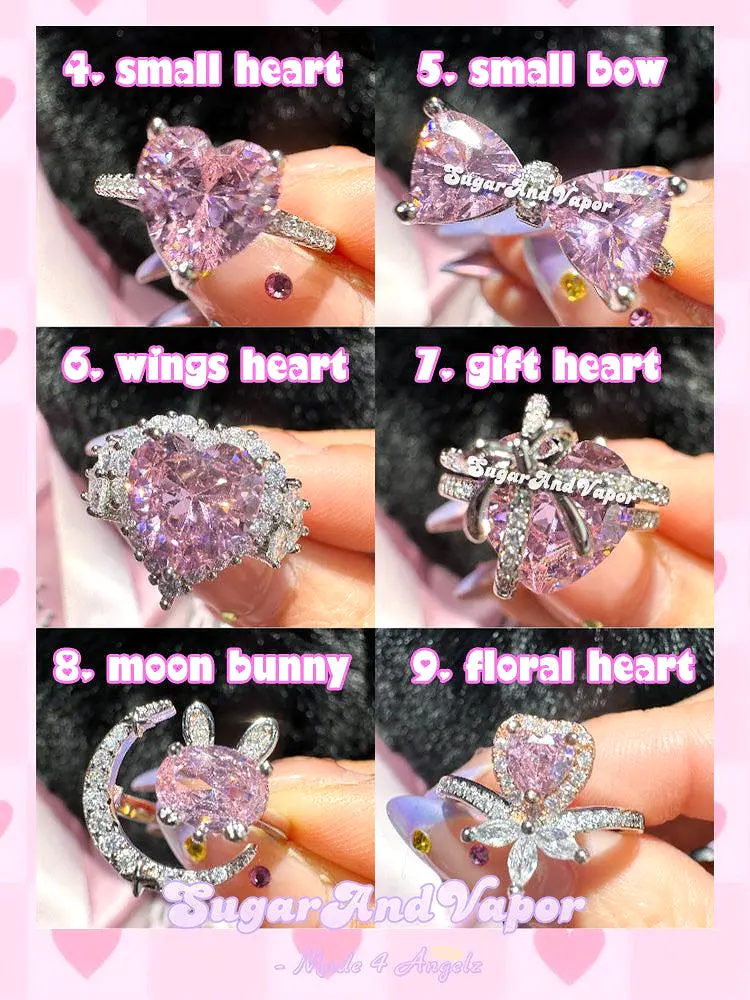 Aurora Dreamy Pink Stone Heart Rings Collection