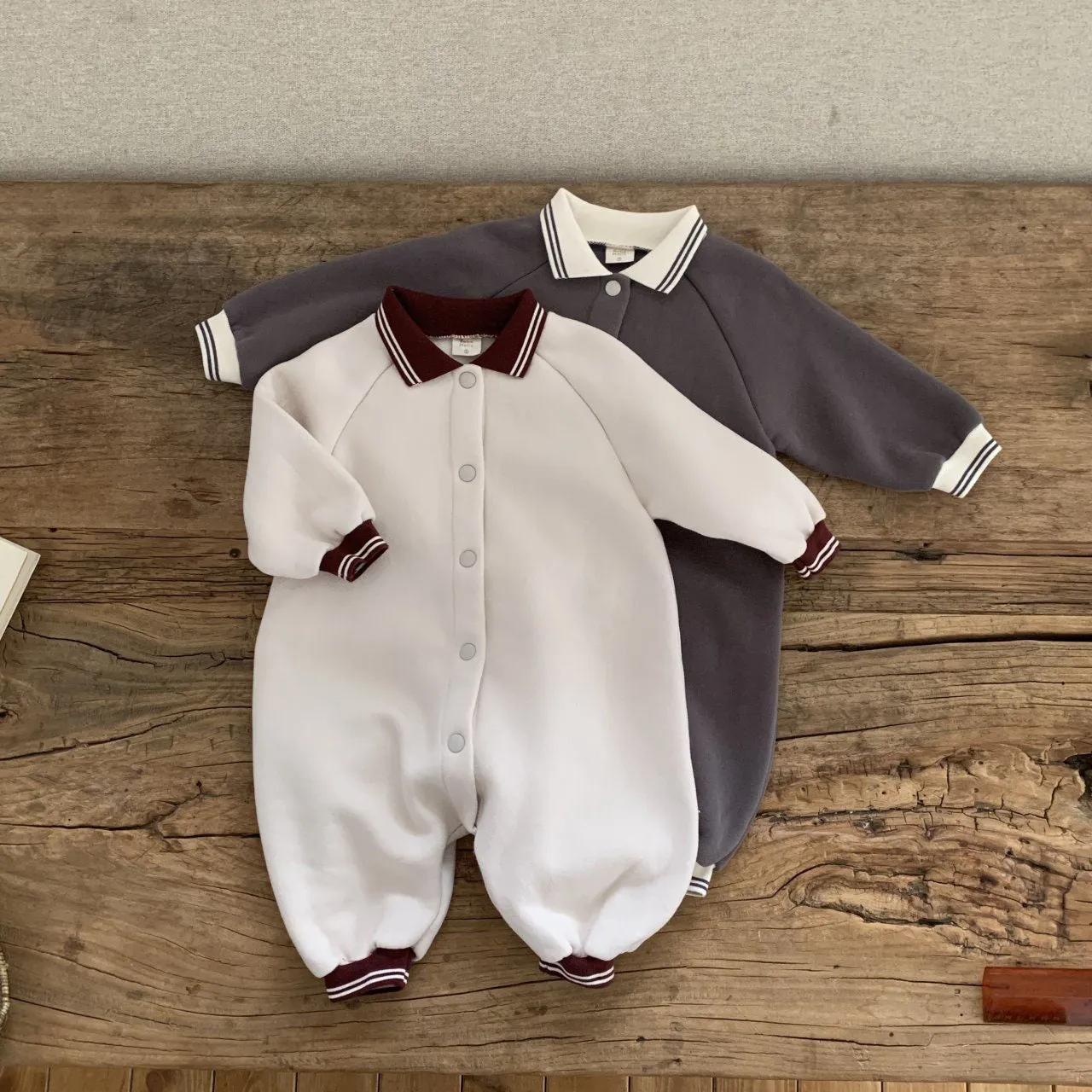 BABY BH COLLAR VARSITY JUMPSUIT (6-18 - 2 COLORS