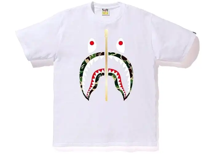 BAPE ABC GOLD ZIP SHARK TEE WHITE/GREEN