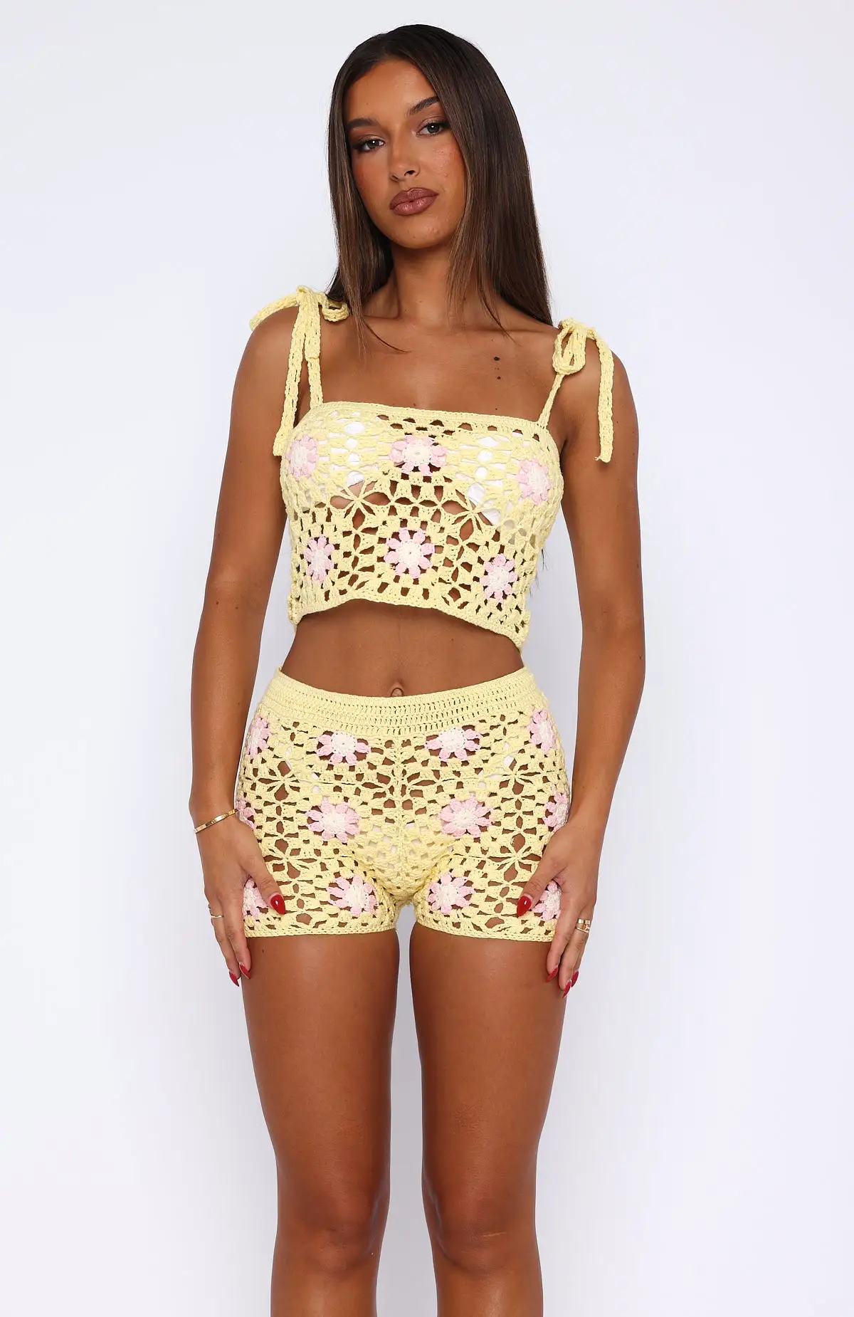 Be My Baby Crochet Shorts Lemon