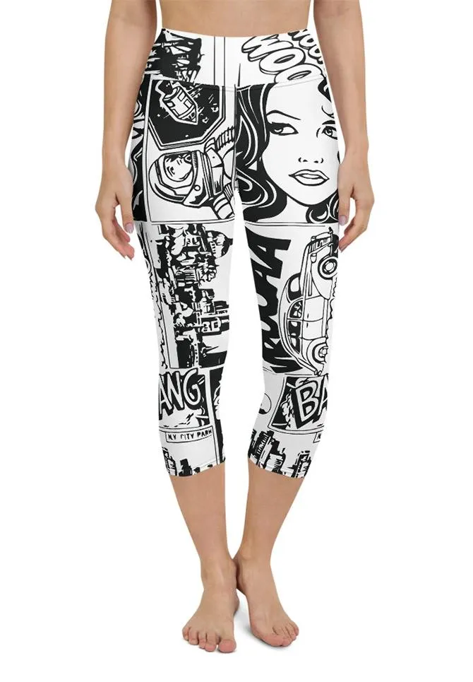 Black & White Comic Book Yoga Capris