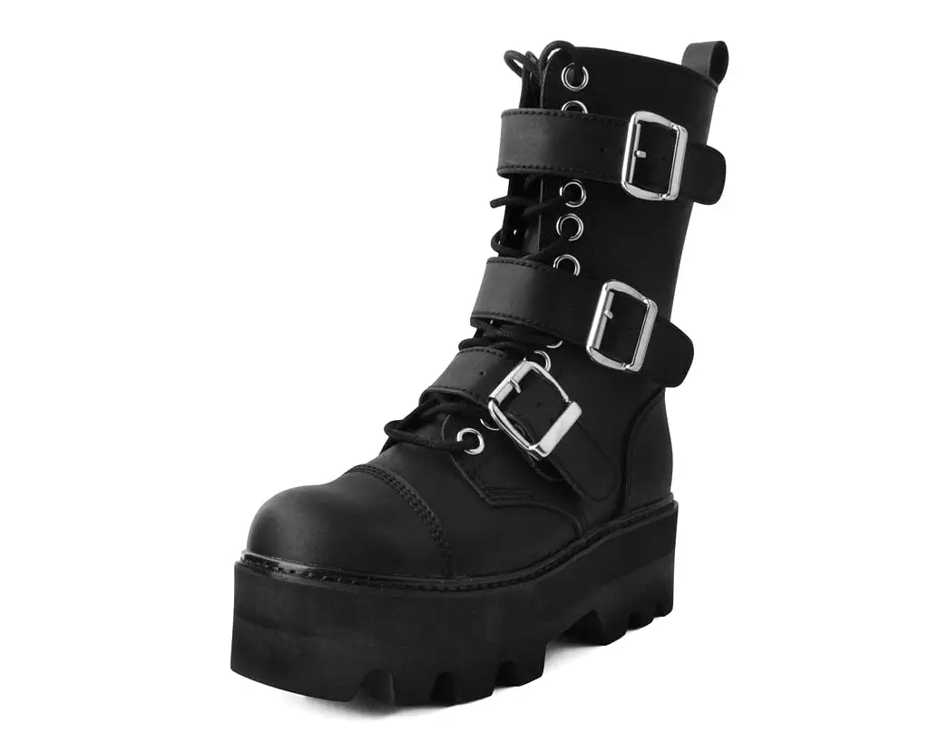 Black 12-Eye 3-Strap Dino Boot