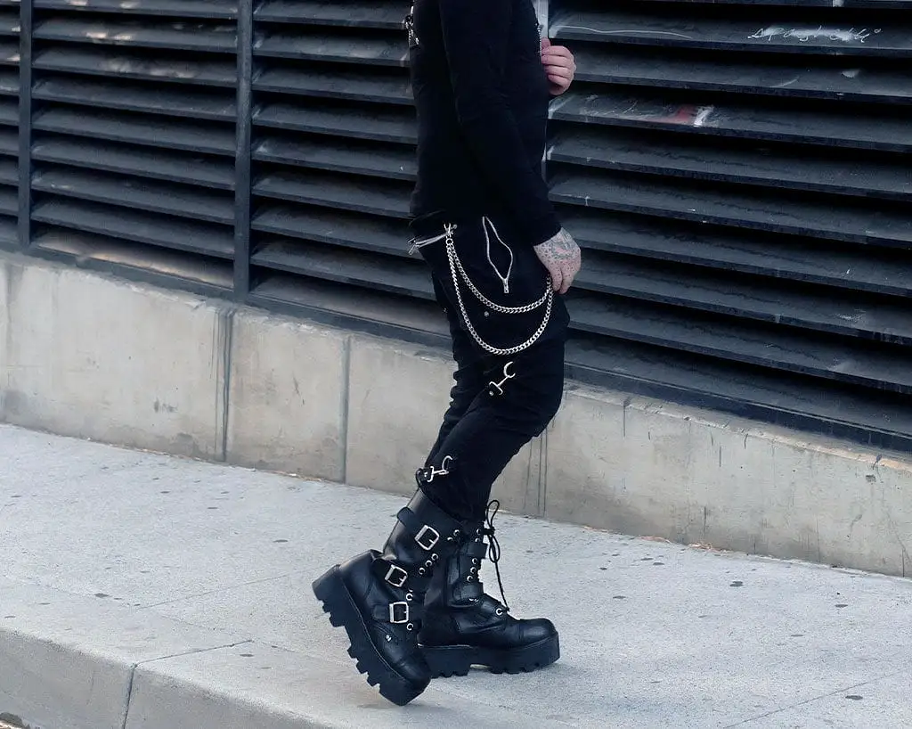 Black 12-Eye 3-Strap Dino Boot