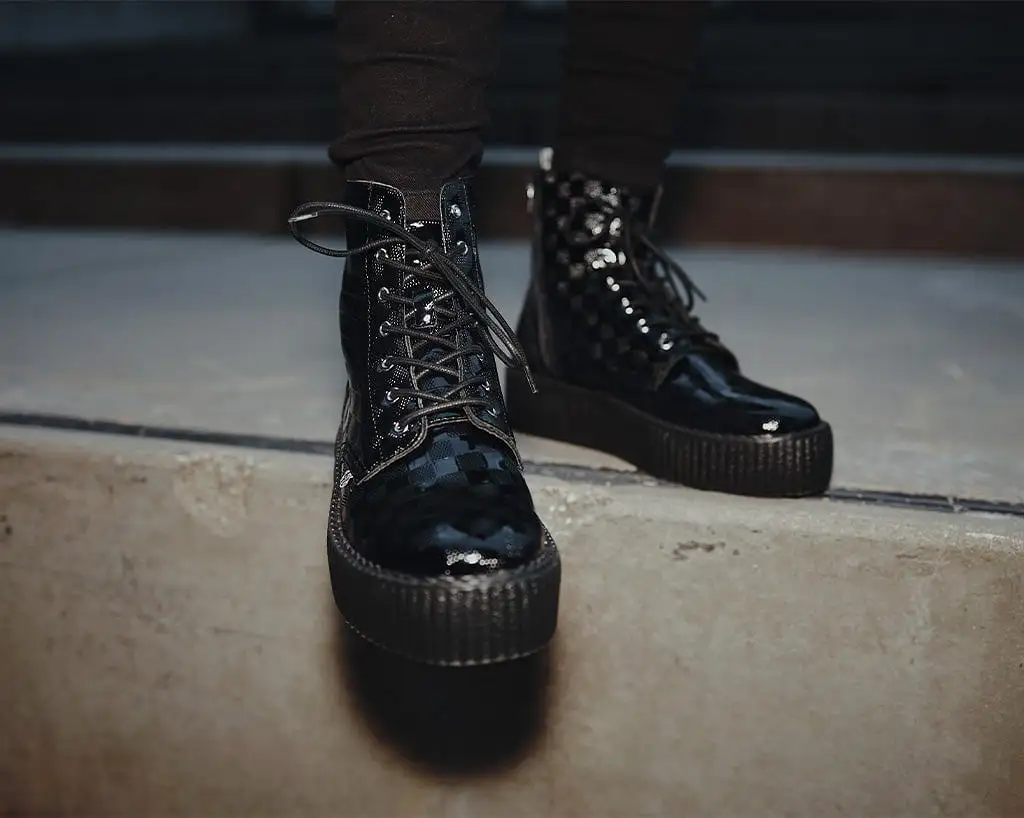 Black Checkered Patent Viva Mondo Boot