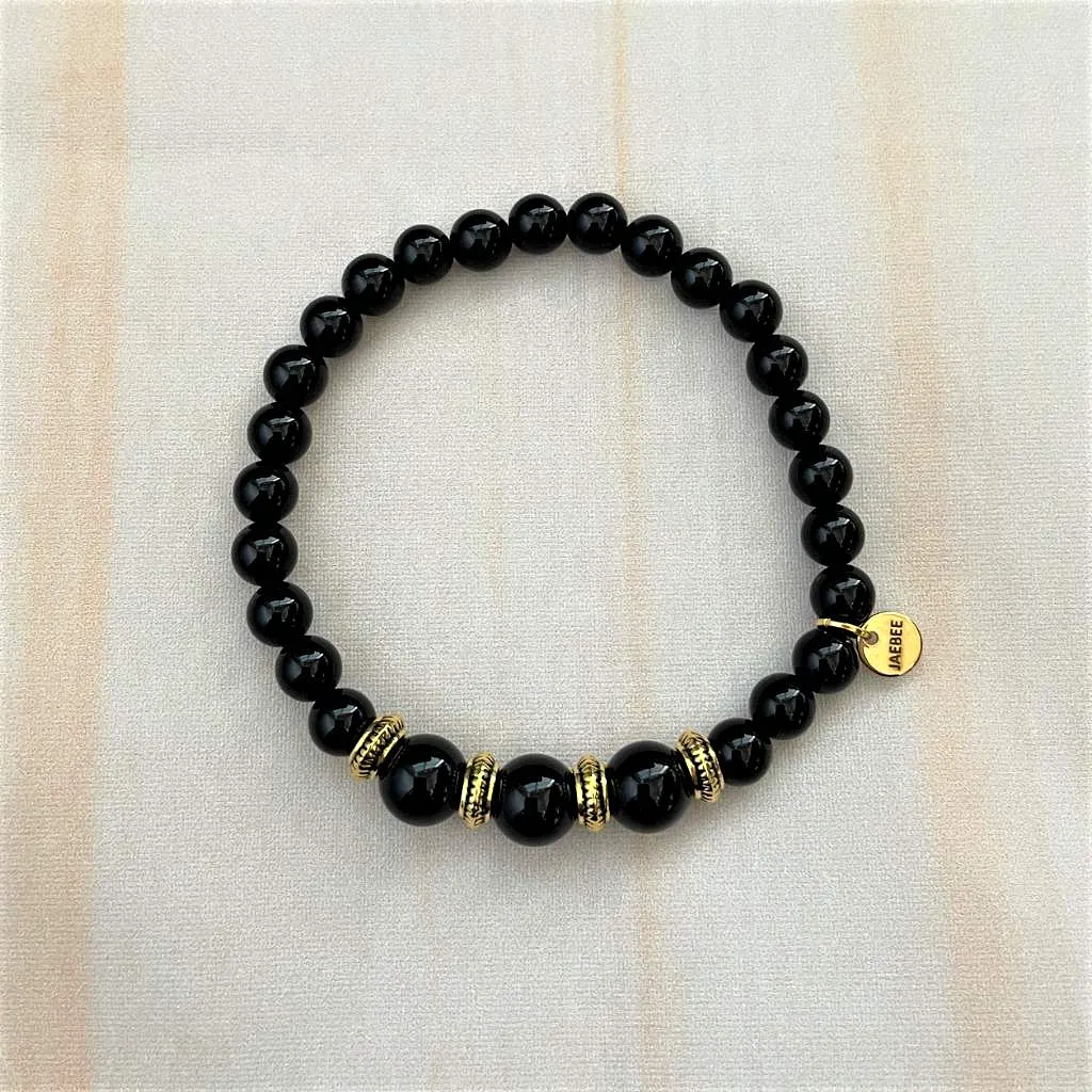 Black Onyx and Gold Beaded Bracelet