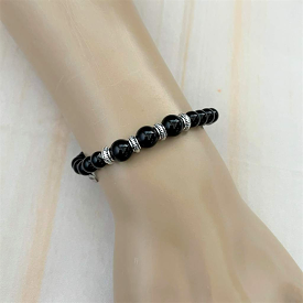 Black Onyx and Silver Beaded Bracelet