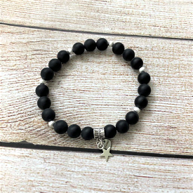 Black Onyx Matte and Silver Star Beaded Bracelet