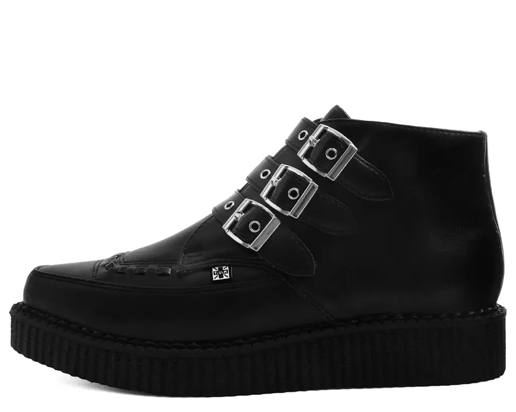 Black TUKskin 3-Buckle Pointed Creeper Boot