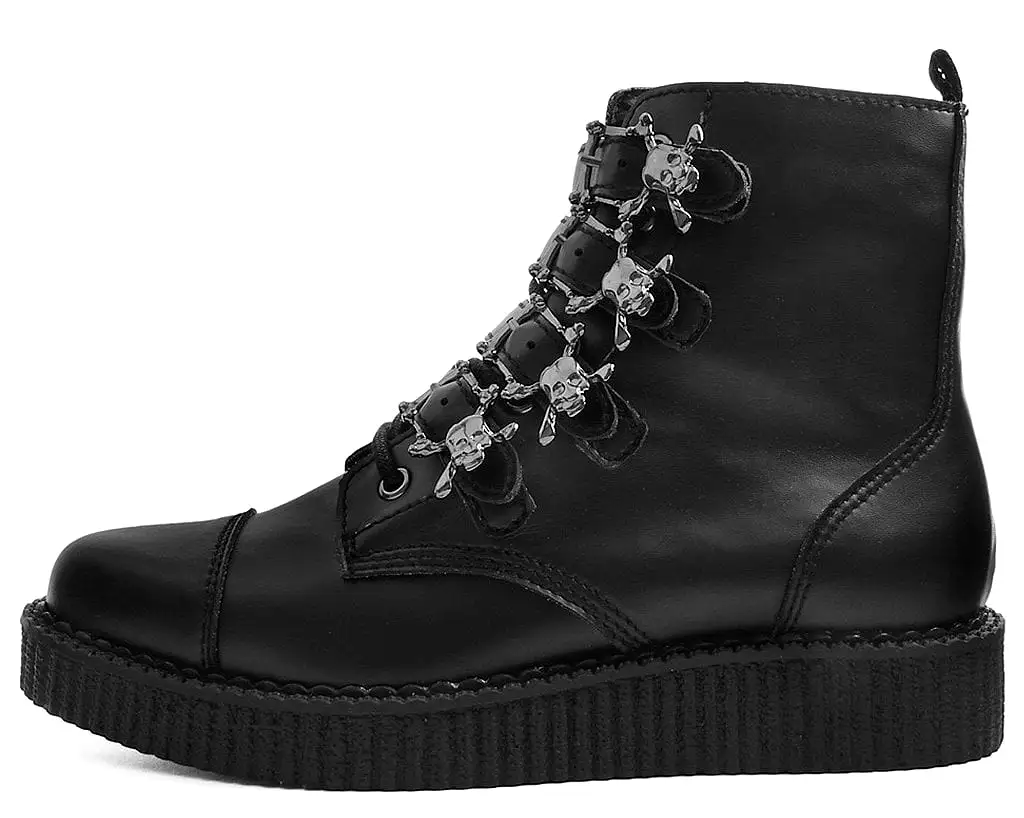 Black TUKskin Skull Buckle Pointed Boot