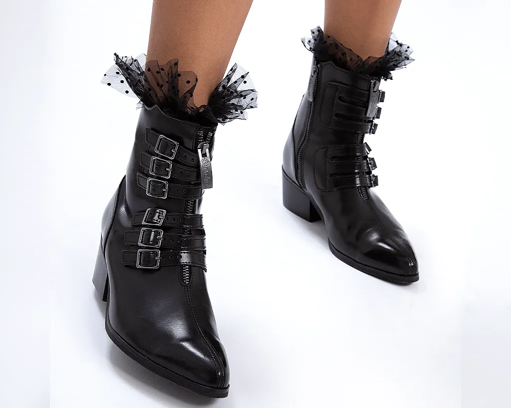 Black Victorian Anarchic 6-Buckle Pointed Boot