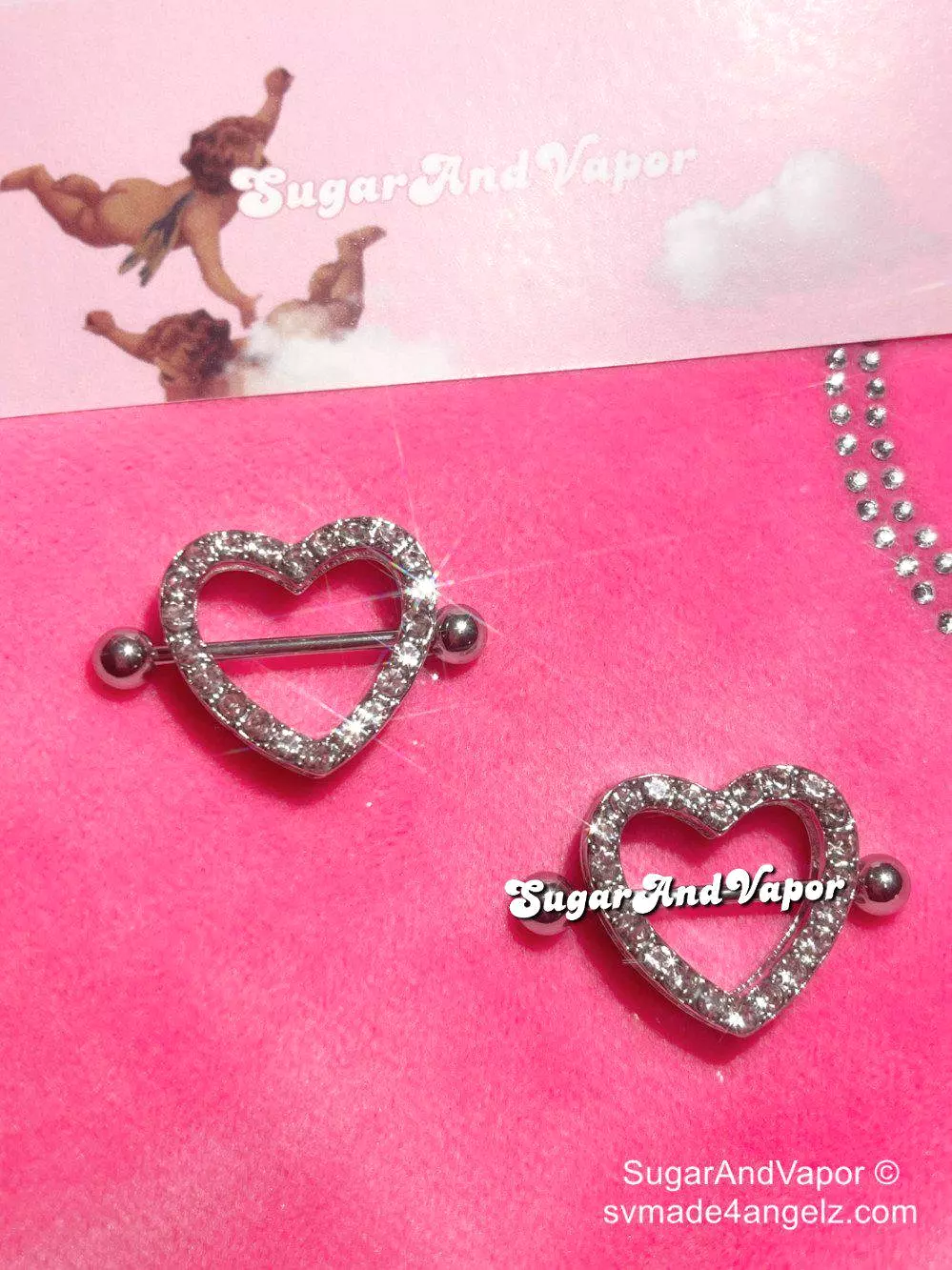 Bling Cute Heart Nipple Rings Set