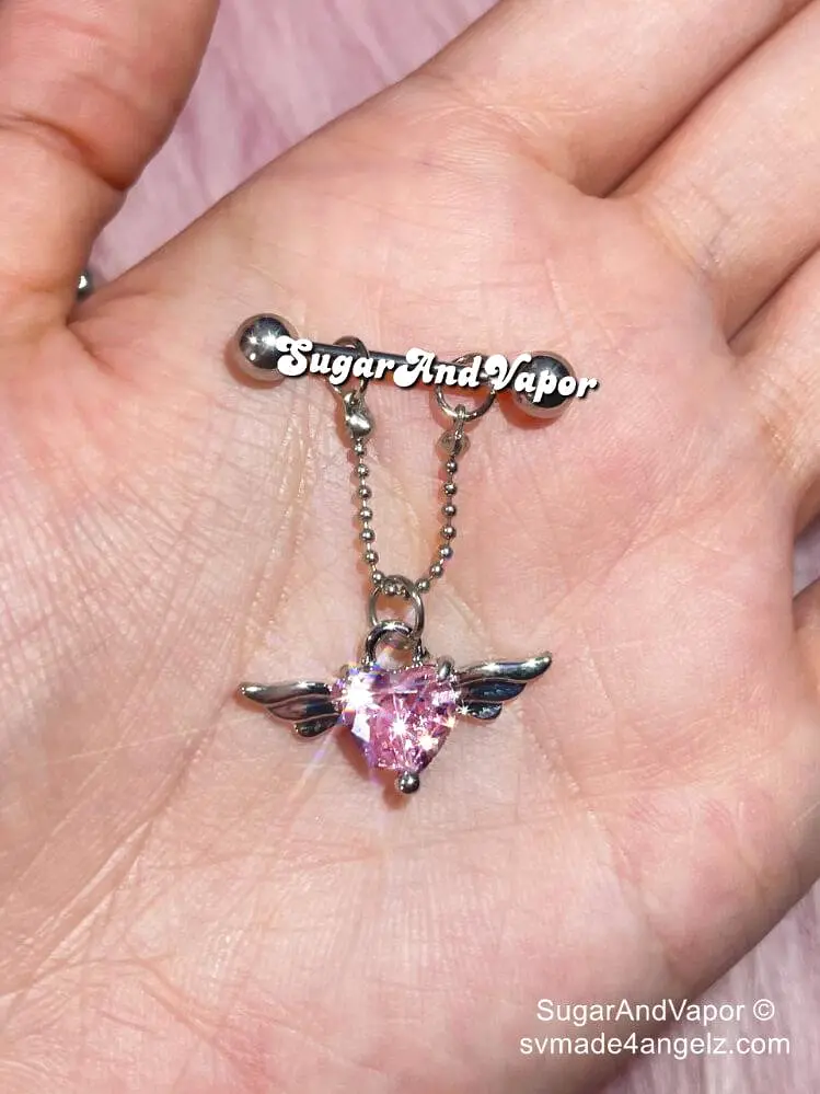 Bling Heart Wings Charms Chain Nipple Rings