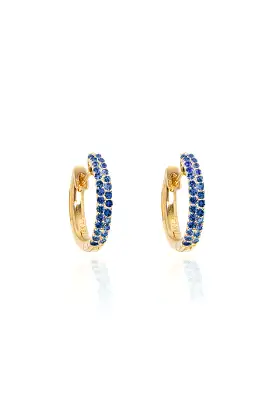 Blue Sapphire Pavé Huggies in Yellow Gold