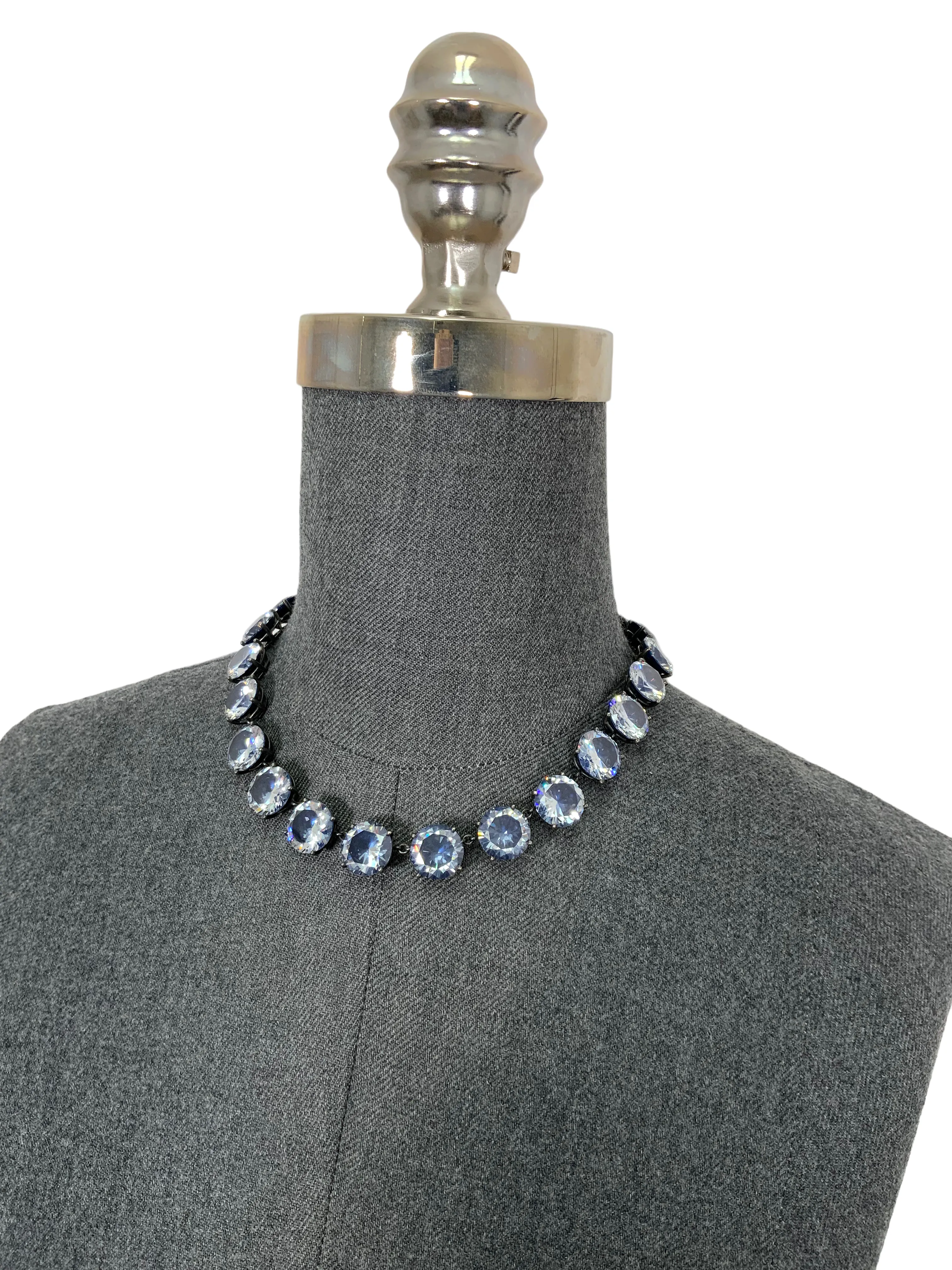 Bottega Veneta Oxidized Sterling Silver Cubic Zirconia Necklace