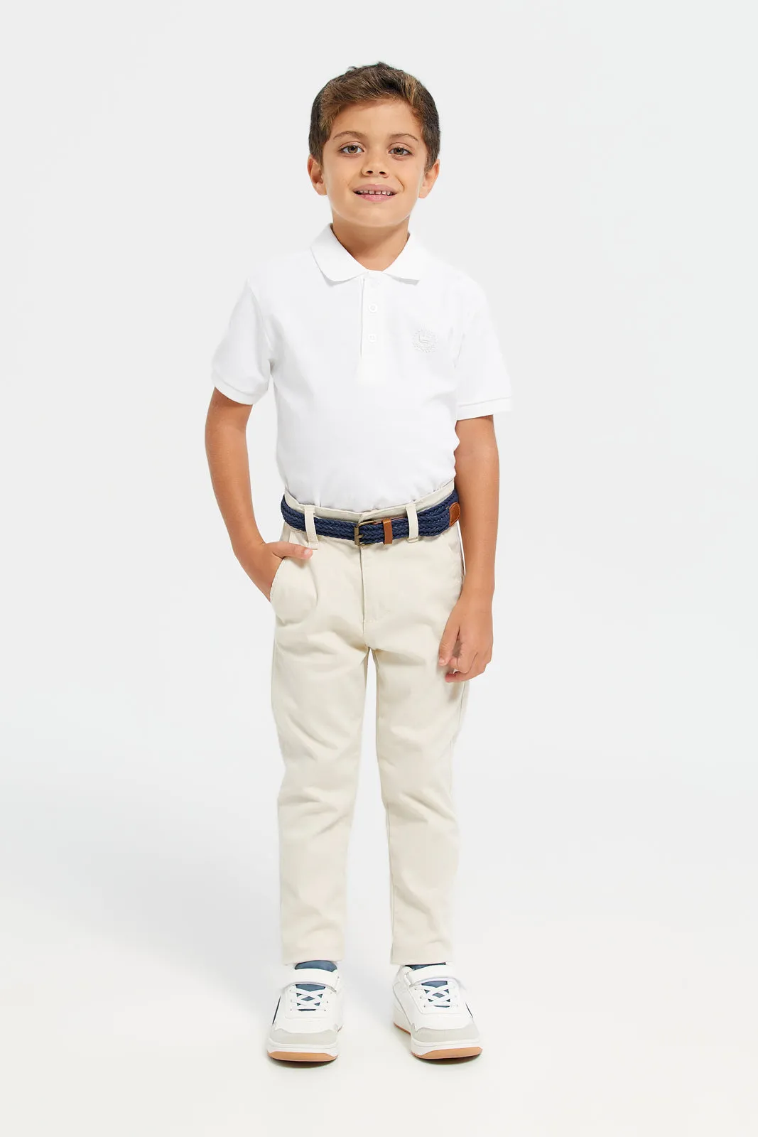 Boys Beige Belted Trousers