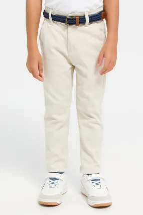 Boys Beige Belted Trousers