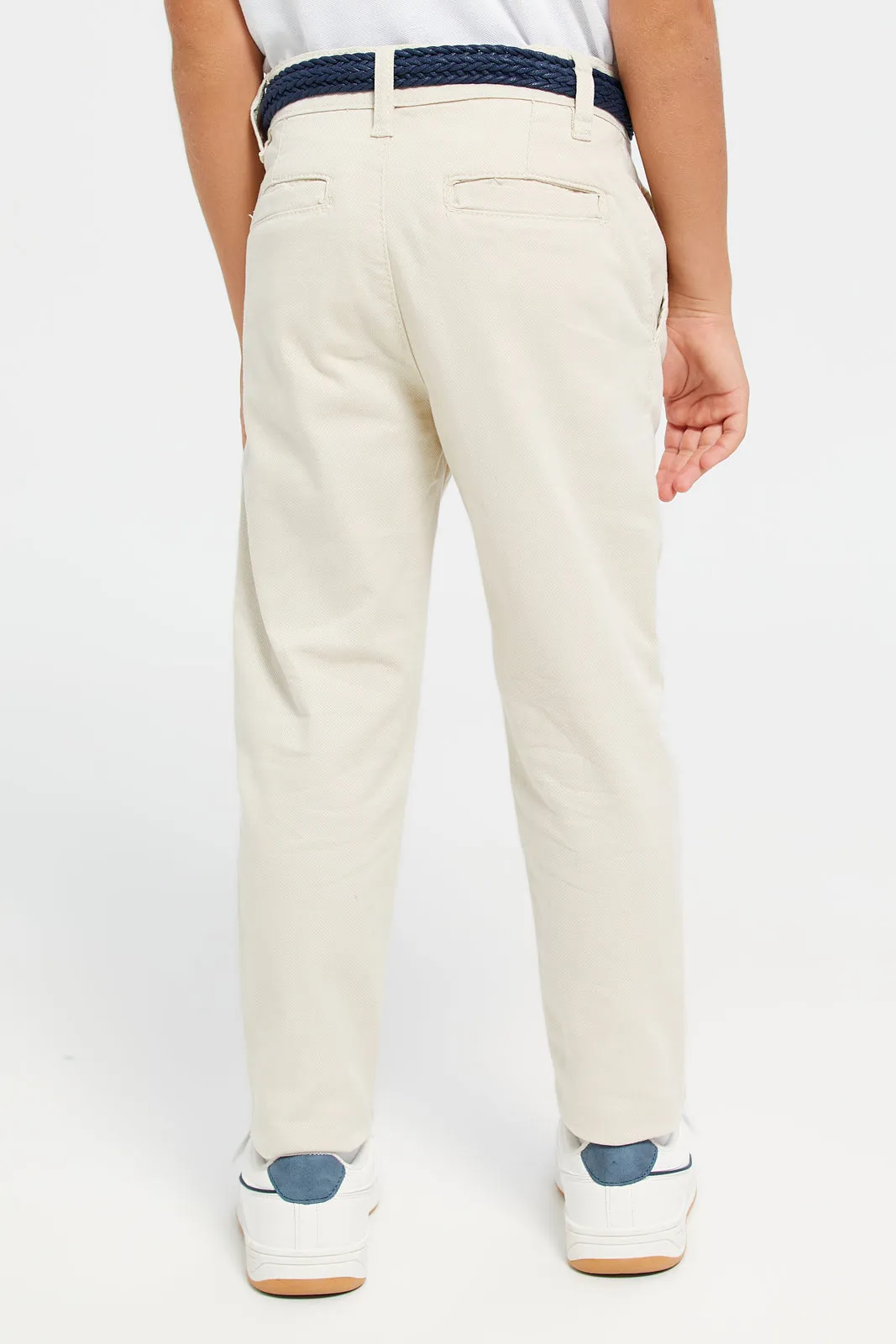 Boys Beige Belted Trousers